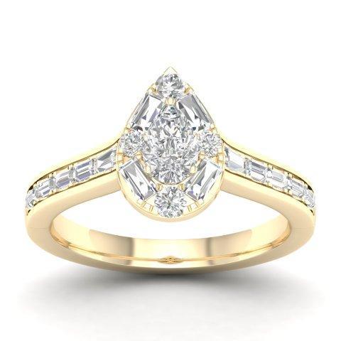 CLOSEOUT 14KT 0.75CT D-LADIES BAGUETTE RING "PEAR"
