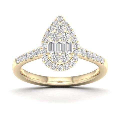 CLOSEOUT 14KT 0.50CT D-LADIES RING BAGUETTES "PEAR"