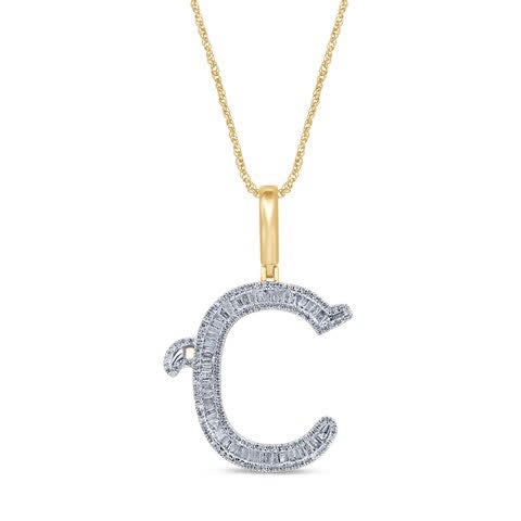 10KT 0.60-0.66CT D-TATTOO INITIAL "C" BAGUETTES