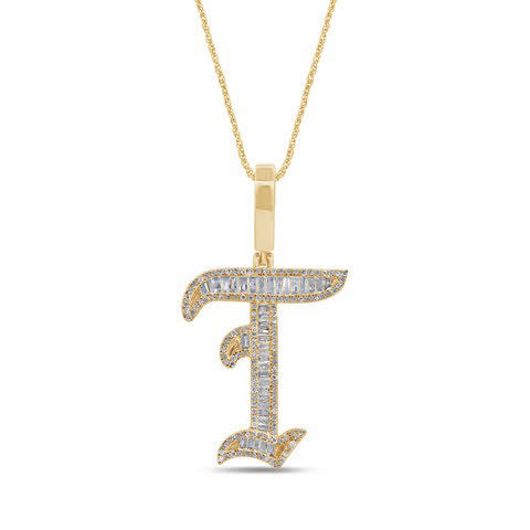 10KT 0.61-0.67CT D-TATTOO INITIAL "T" BAGUETTES