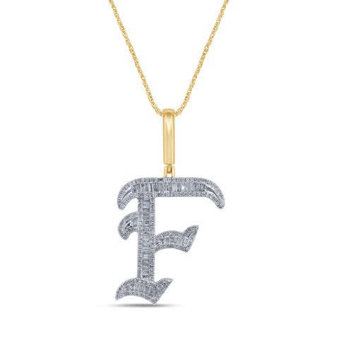 10KT 0.60-0.64CT D-TATTOO BAGUETTE INITIAL "F"