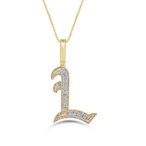 10KT 0.52-0.56CT D-TATTOO INITIALS "L" BAGUETTES