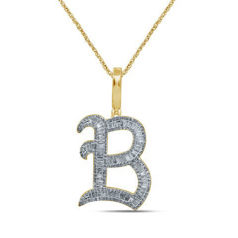10KT 0.85-0.89CT D-TATTOO INITIALS "B" BAGUETTES