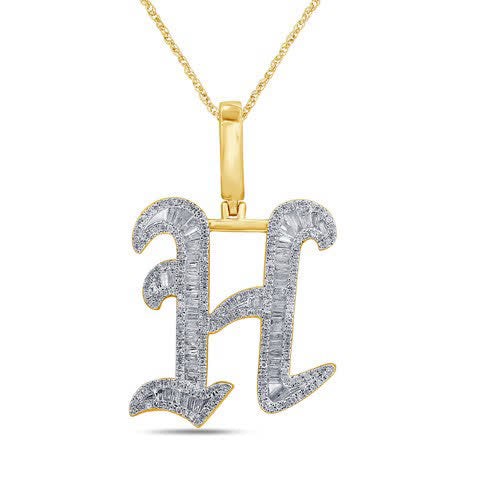 10KT 0.82-0.92CT D-TATTOO INITIAL "H" BAGUETTES