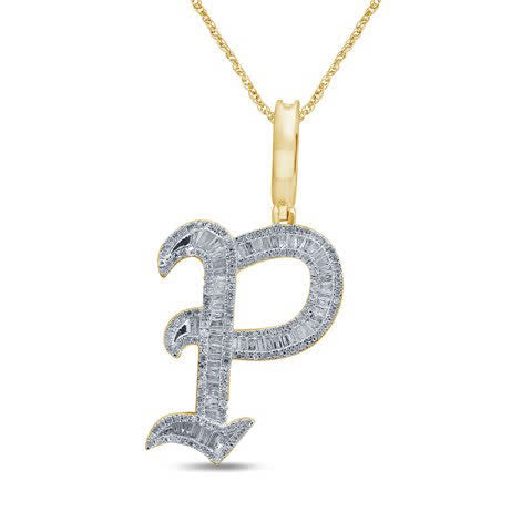 10KT 0.72-0.79 CT D-TATTOO INITIAL "P" BAGUETTES