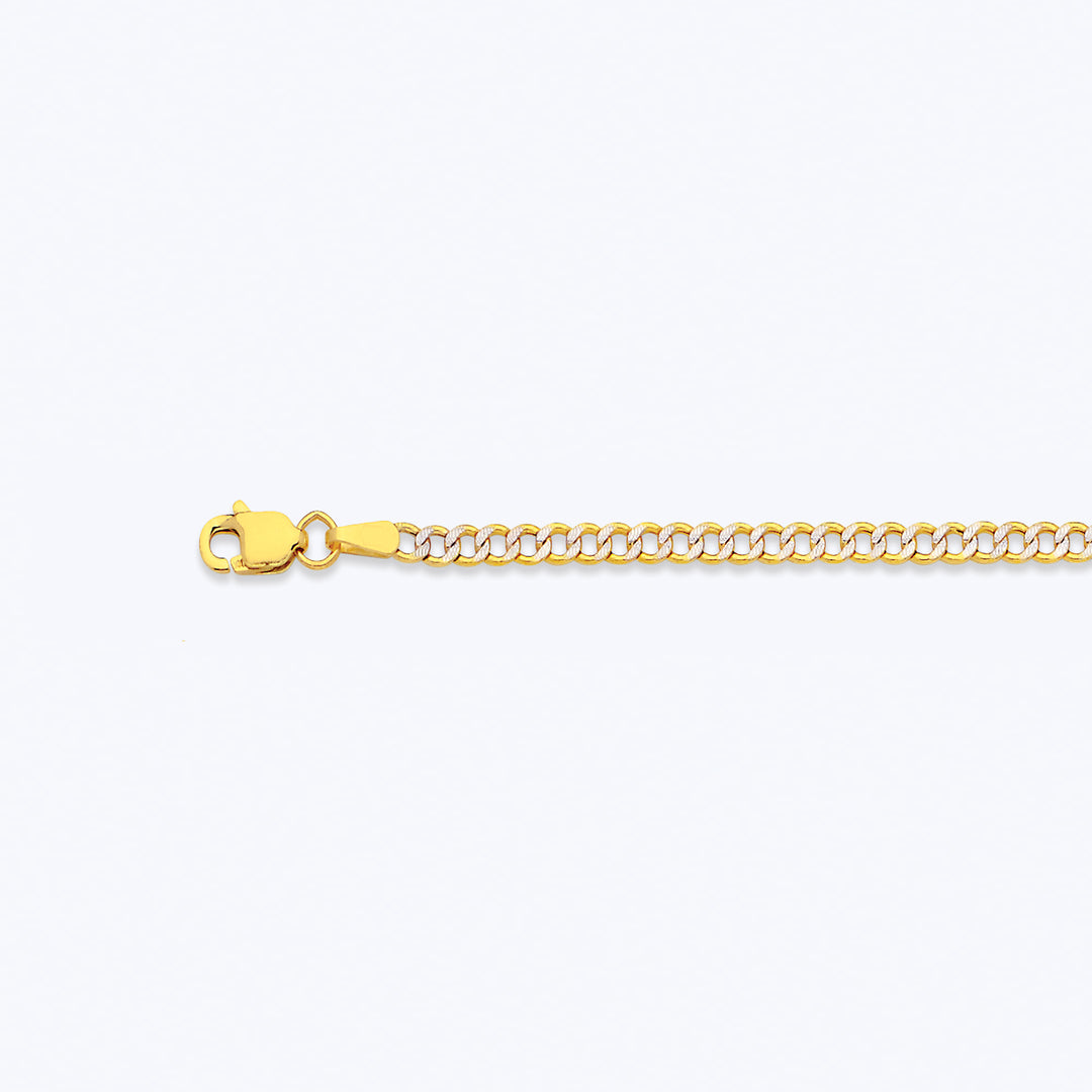 10K 2.5MM YELLOW GOLD HOLLOW PAVE CURB 9" CHAIN BRACELET (AVAILABLE IN LENGTHS 7" - 30")
