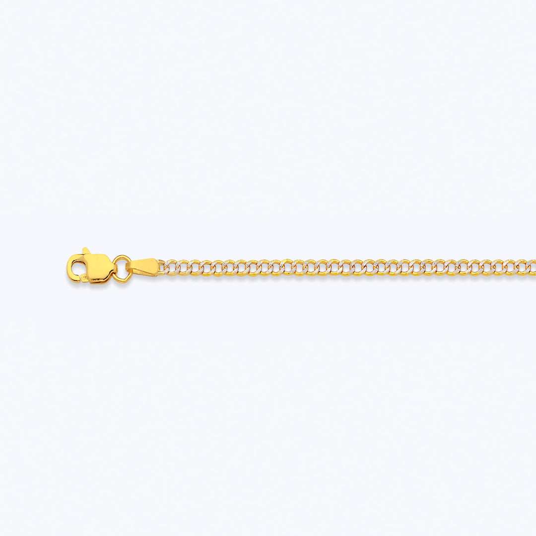 14K 2MM YELLOW GOLD HOLLOW PAVE CURB 24" CHAIN NECKLACE (AVAILABLE IN LENGTHS 7" - 30")