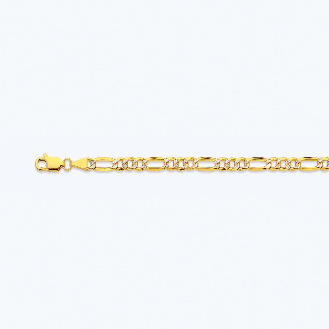 14K 4.5MM YELLOW GOLD HOLLOW PAVE FIGARO 24" CHAIN NECKLACE (AVAILABLE IN LENGTHS 7" - 30")