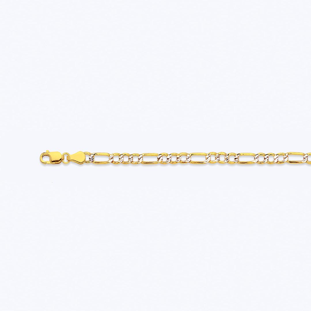 14K 3.5MM YELLOW GOLD HOLLOW PAVE FIGARO 22" CHAIN NECKLACE (AVAILABLE IN LENGTHS 7" - 30")