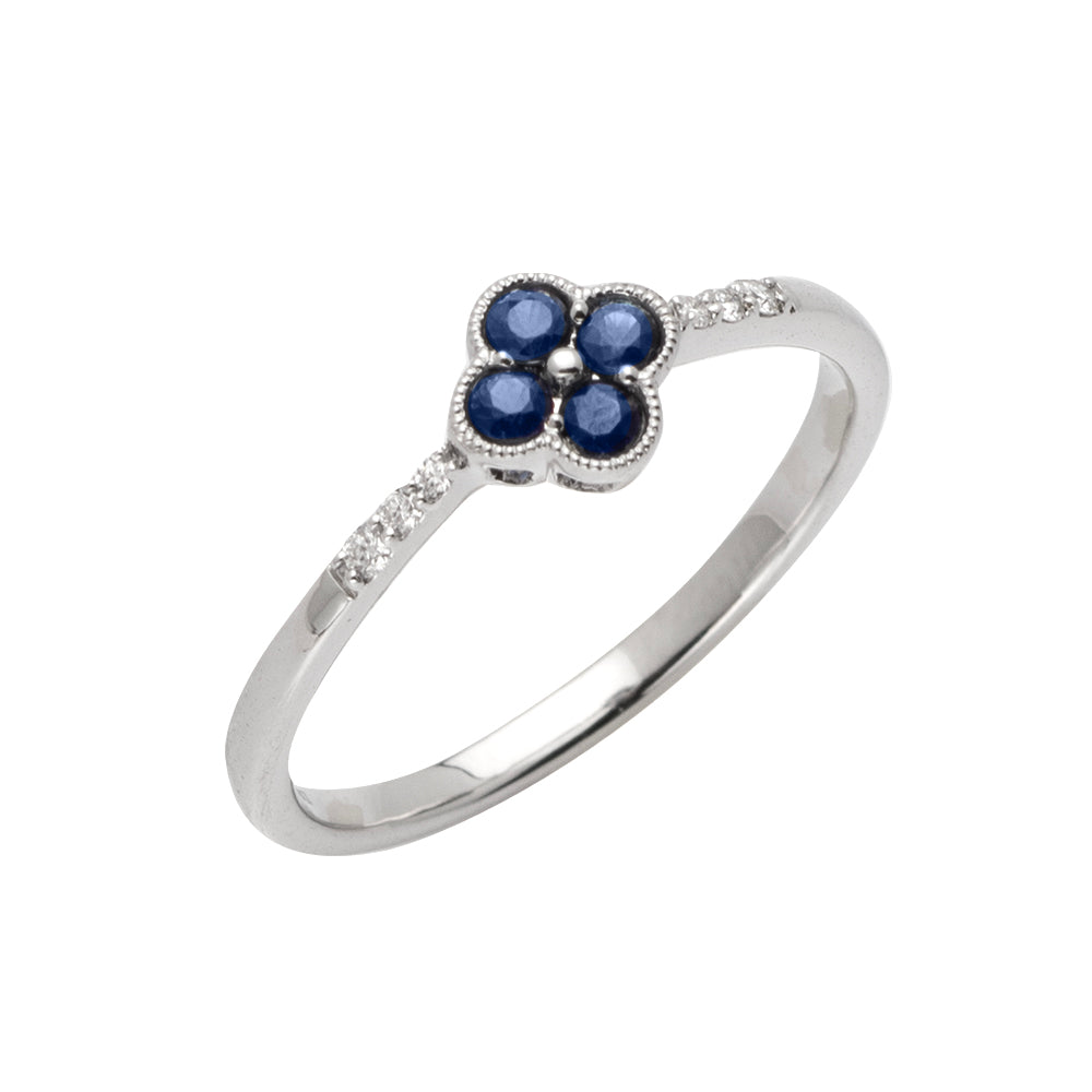14KW 0.04CTW DIAMOND & SAPPHIRE CLOVER SHAPED