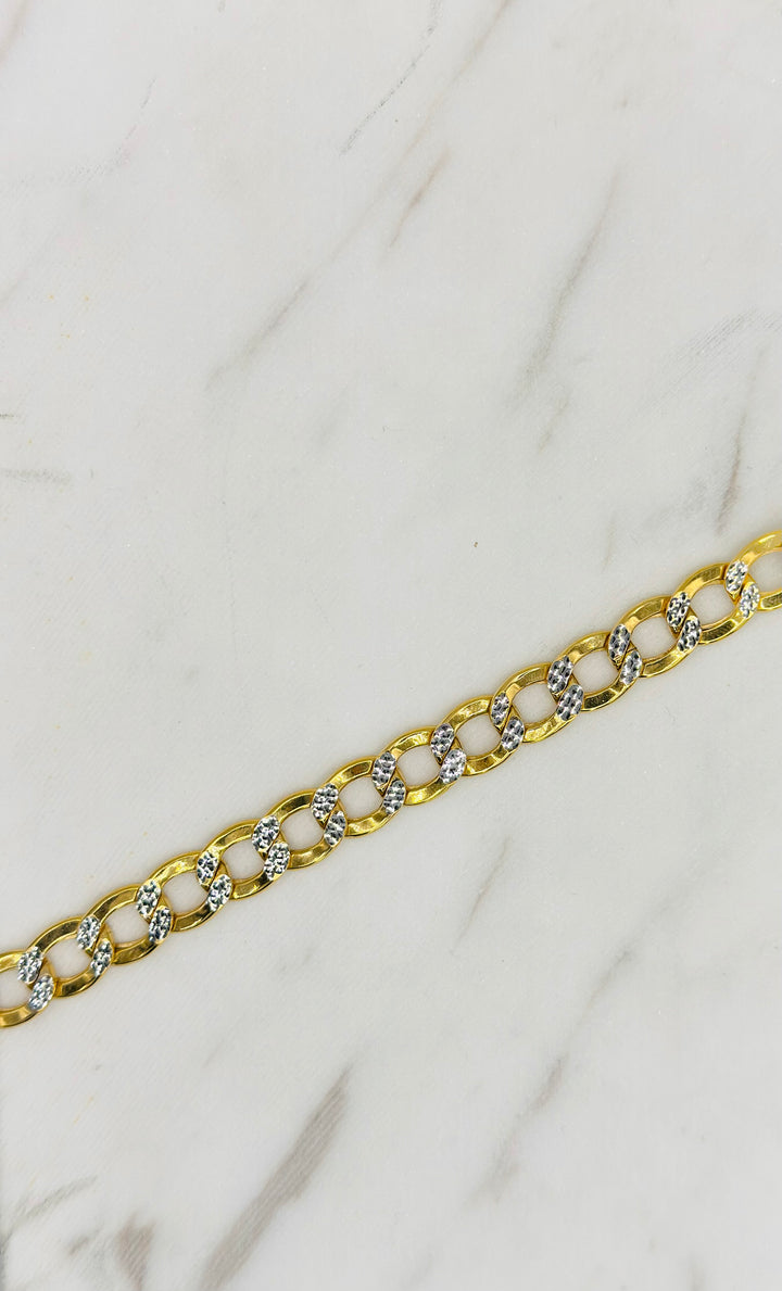 10K YELLOW GOLD DIA CUT HOLLOW CUBAN BRACELET