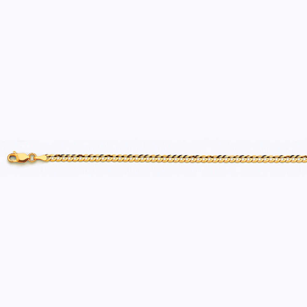 10K 3MM YELLOW GOLD SOLID CURB 20" CHAIN NECKLACE (AVAILABLE IN LENGTHS 7" - 30")