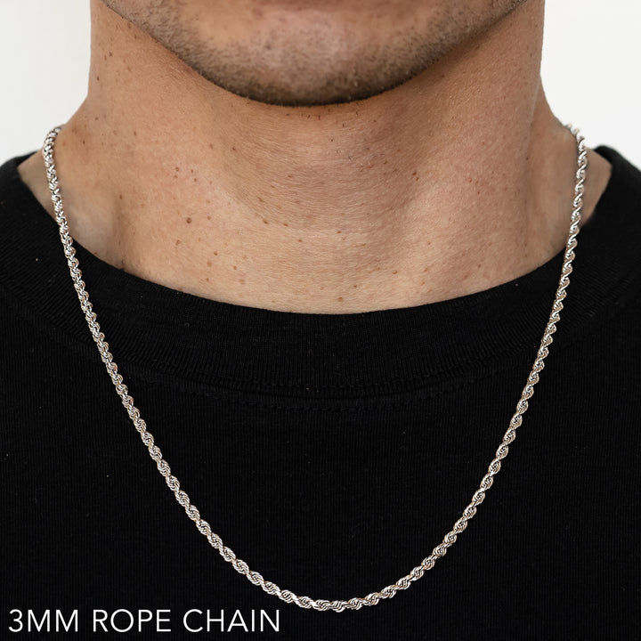 14K 3MM WHITE GOLD SOLID DC ROPE 18" CHAIN NECKLACE (AVAILABLE IN LENGTHS 7" - 30")