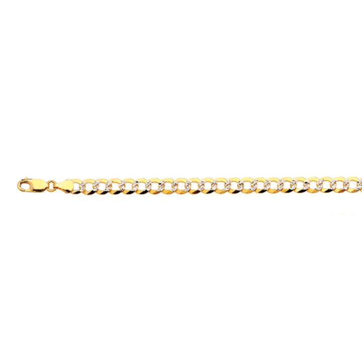 10K 7MM YELLOW GOLD SOLID PAVE CURB 22" CHAIN NECKLACE (AVAILABLE IN LENGTHS 7" - 30")