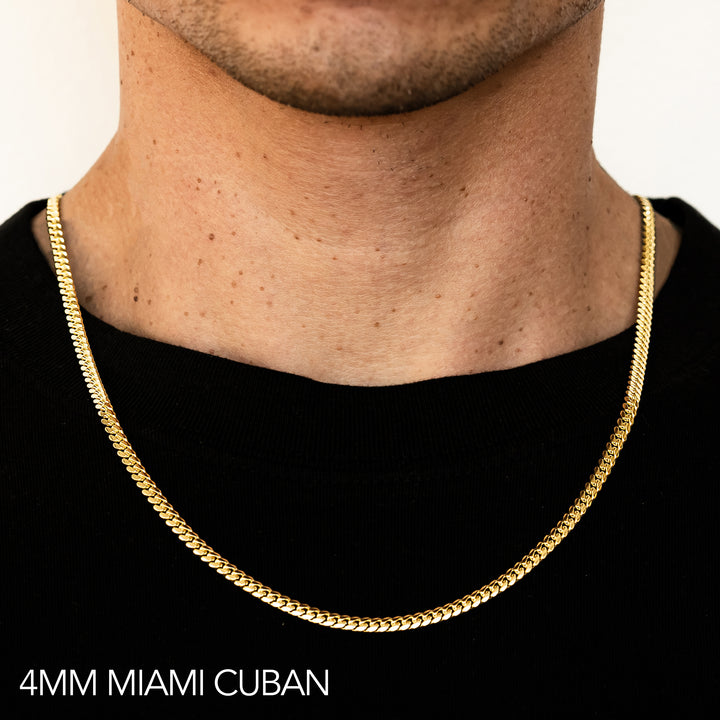 18K 4MM YELLOW GOLD SOLID MIAMI CUBAN 22" CHAIN NECKLACE (AVAILABLE IN LENGTHS 7" - 30")
