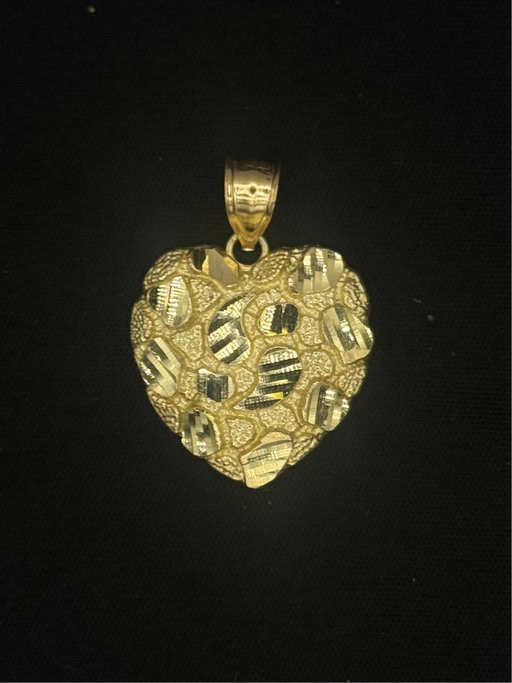 10K GOLD DIA CUT HEART SHAPE NUGGET PENDANT