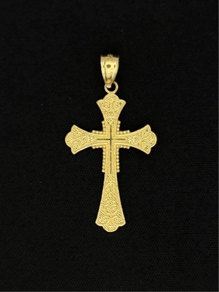 10K GOLD FANCY CROSS PENDANT WITH JESUS ON IT