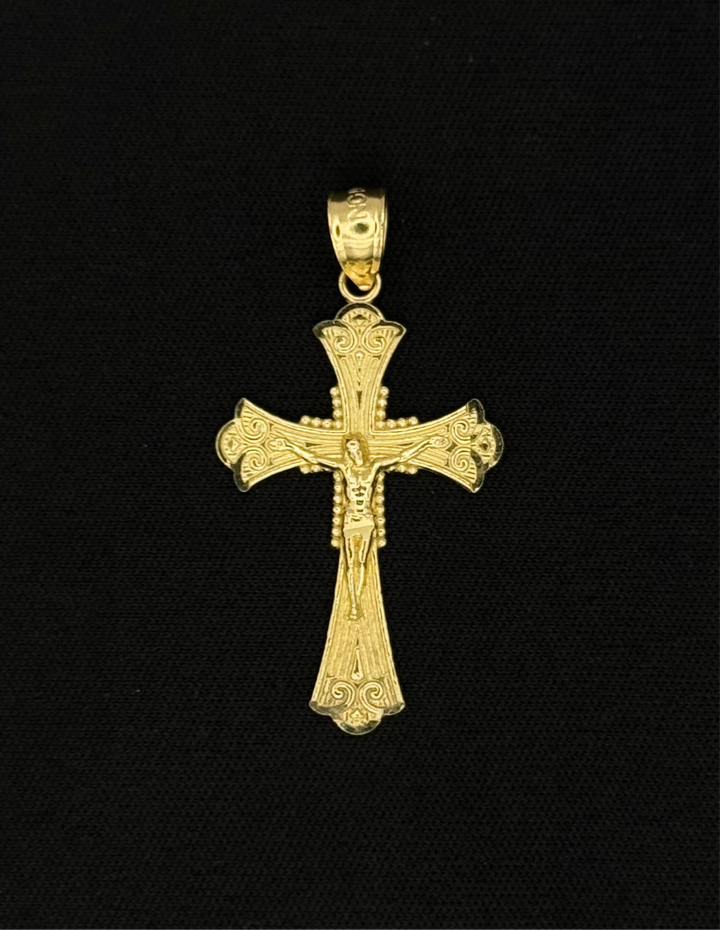 10K GOLD FANCY CROSS PENDANT WITH JESUS ON IT