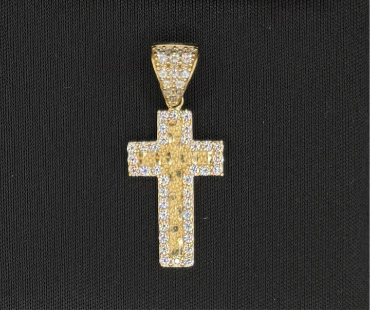 10K GOLD NUGGET CZ CROSS PENDANT