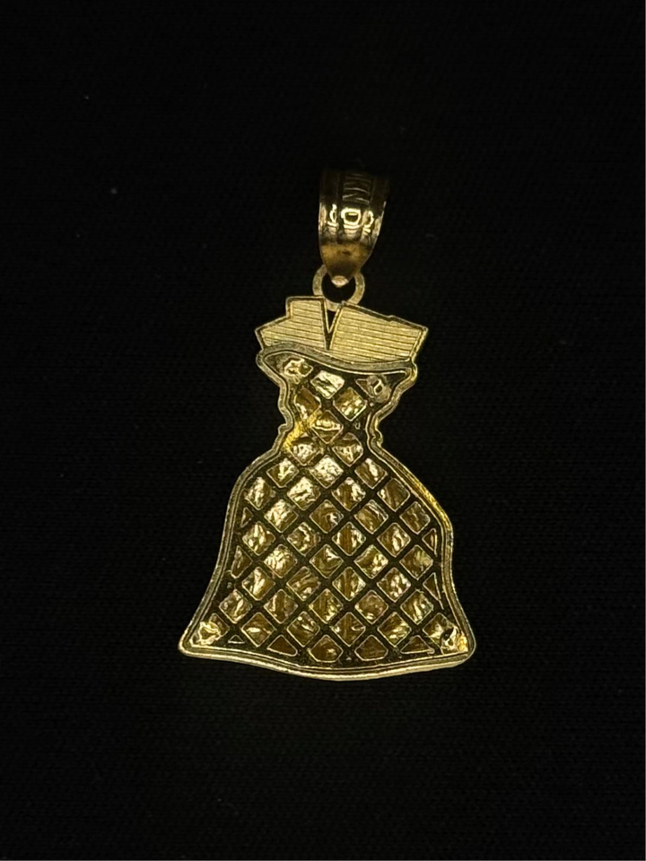 10K GOLD MONEY BAG DIA CUT BORDER PENDANT