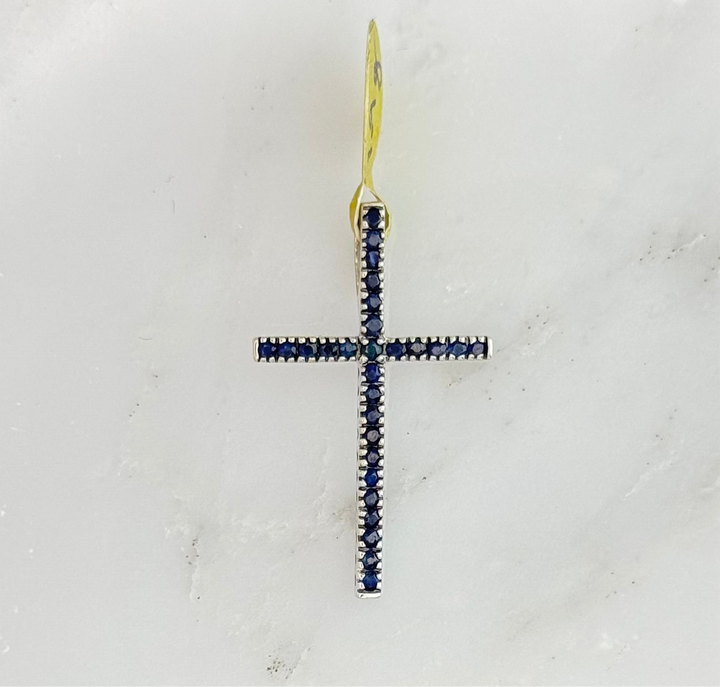 14K WHITE GOLD CZ CROSS PENDANT