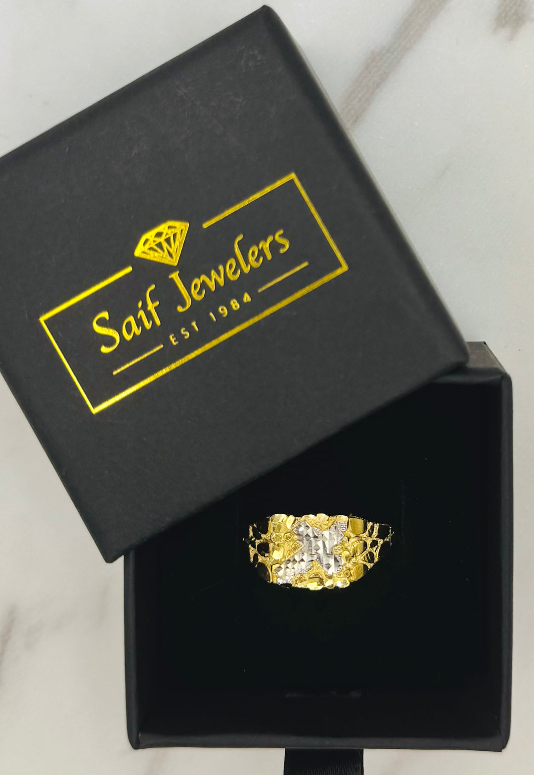 10K GOLD TWO TONE CROSS NUGGET RING