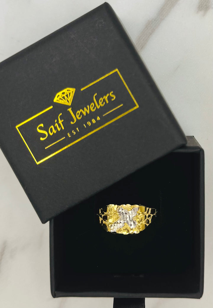 10K GOLD TWO TONE CROSS NUGGET RING