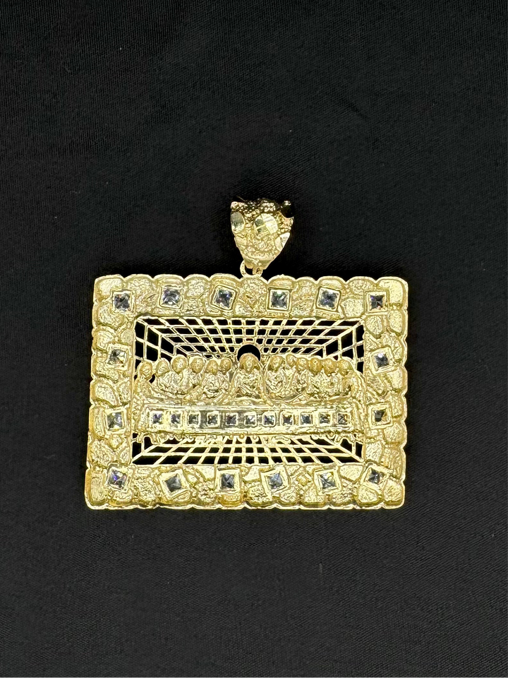 10K GOLD NUGGET CZ LAST SUPPER 3D PENDANT