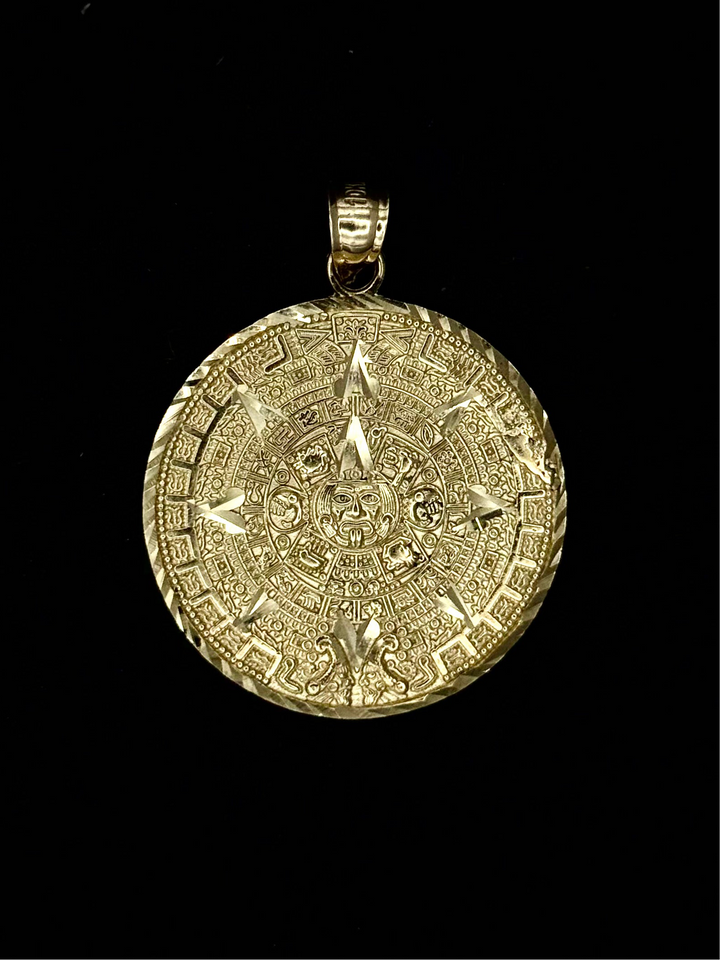 10K GOLD AZTEC CALENDAR 3D PENDANT