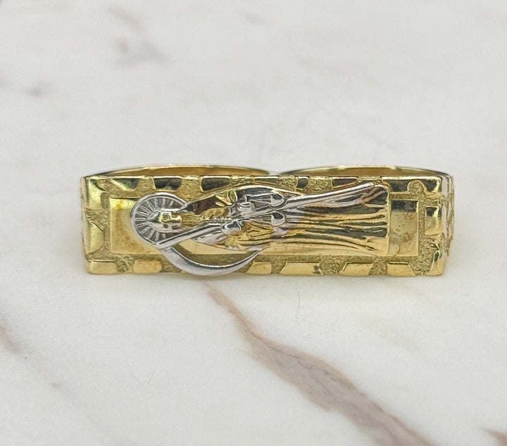 10K GOLD NUGGET CUT SANTA MUERTE RING