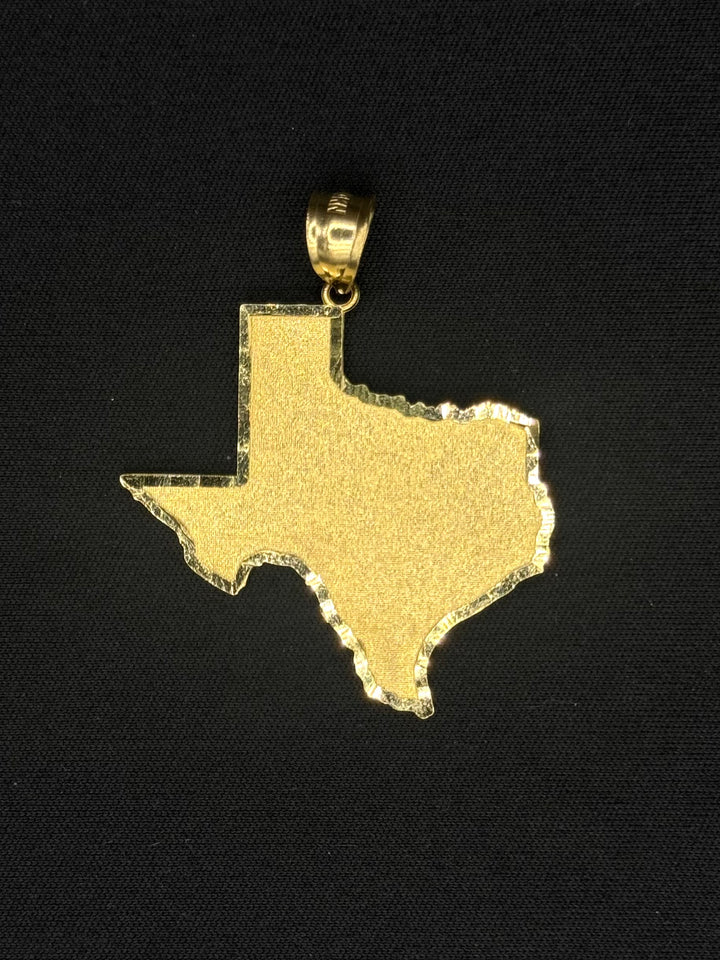 10K GOLD TEXAS PENDANT WITH DIA CUT TRIM BORDER