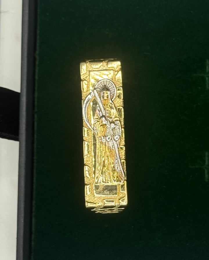 10K GOLD NUGGET CUT SANTA MUERTE RING