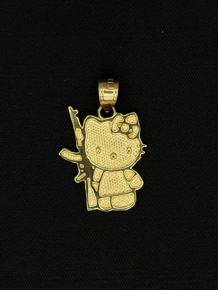 10K GOLD KITTY WITH GUN 3D PENDANT