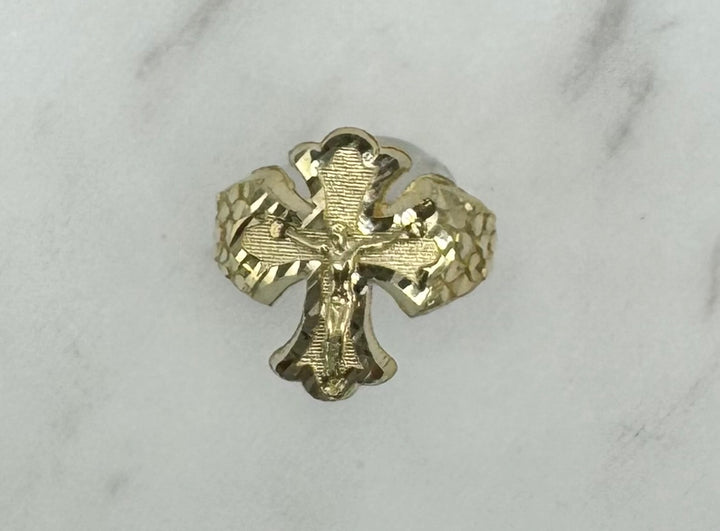 10K CROSS NUGGET RING