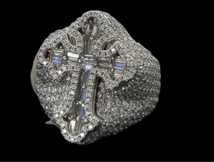 925 SILVER MOISSANITE BAGUETTE CROSS RING