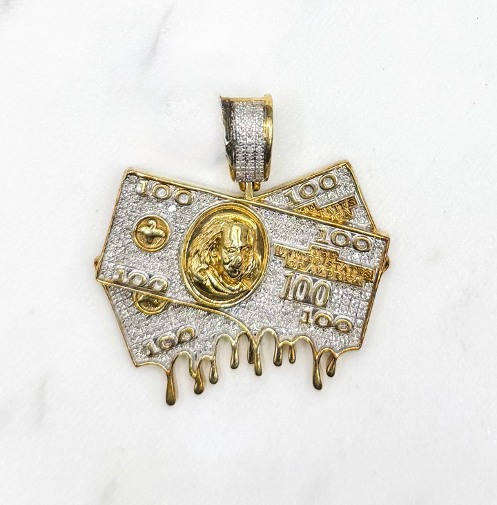 10K GOLD WITH DIAMOND 100 DOLLAR BILL PENDANT