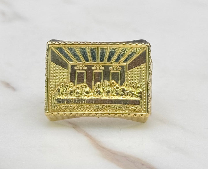 10K GOLD NUGGET CUT LAST SUPPER RING