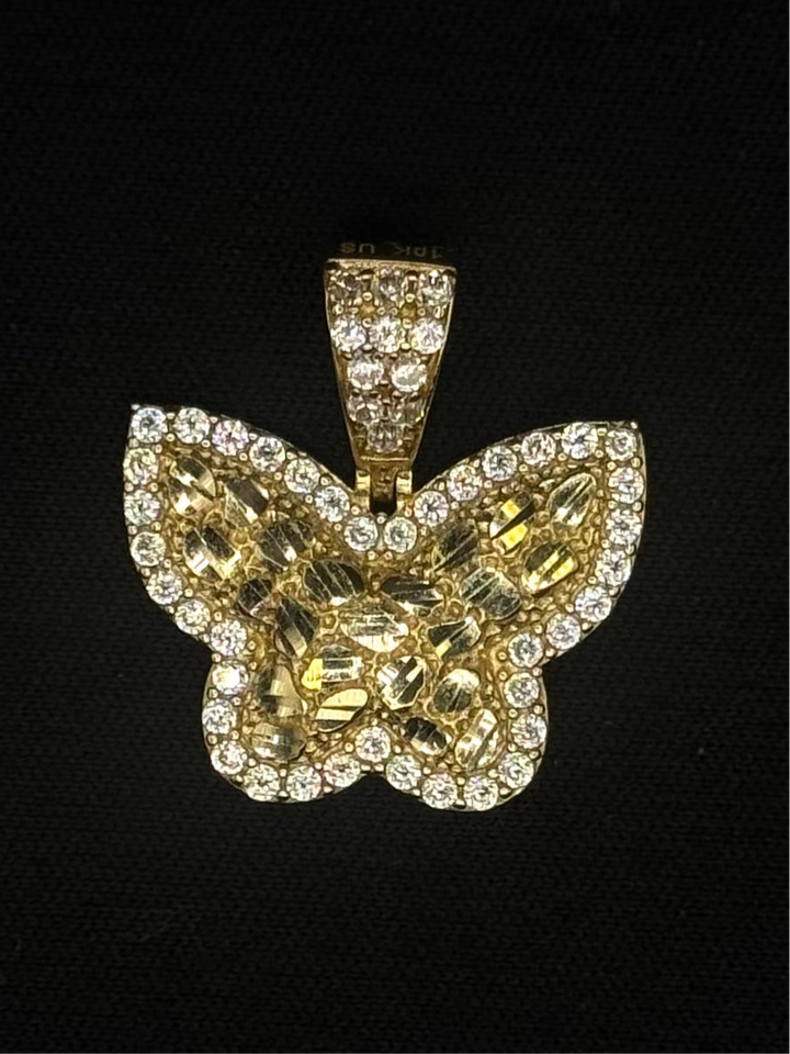 10K GOLD DIA CUT NUGGET CUT CZ BUTTERFLY PENDANT