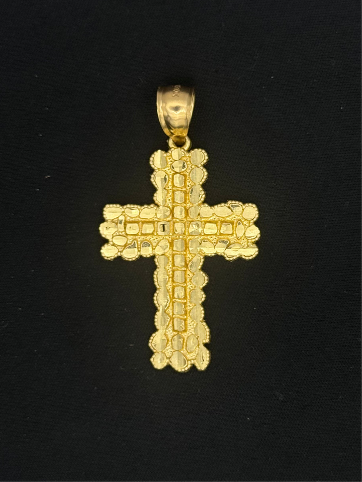 10K GOLD NUGGET CUT CROSS PENDANT