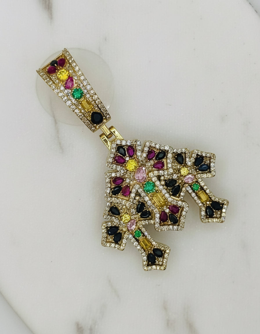 10K GOLD WITH DIAMOND THREE CROSS PENDANT