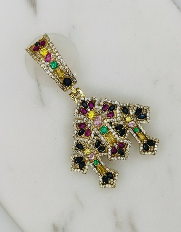 10K GOLD WITH DIAMOND THREE CROSS PENDANT