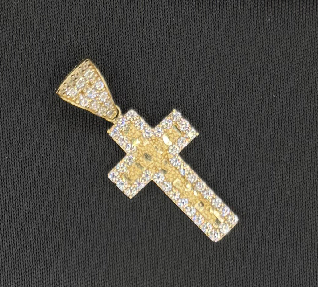 10K GOLD NUGGET CZ CROSS PENDANT