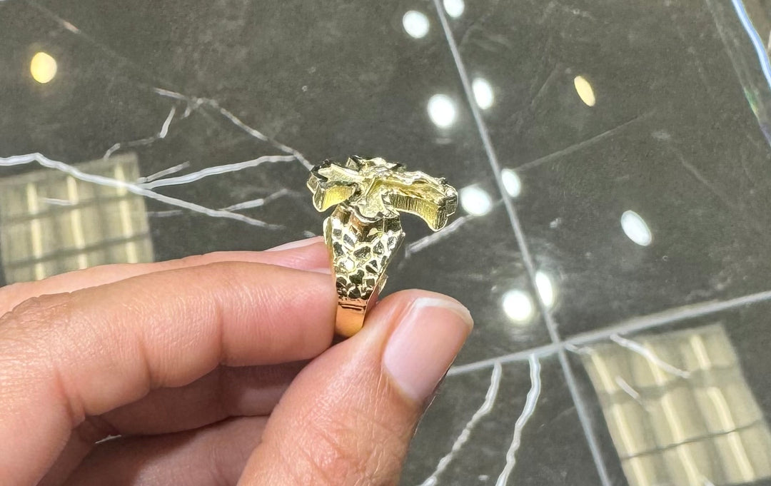 10K CROSS NUGGET RING