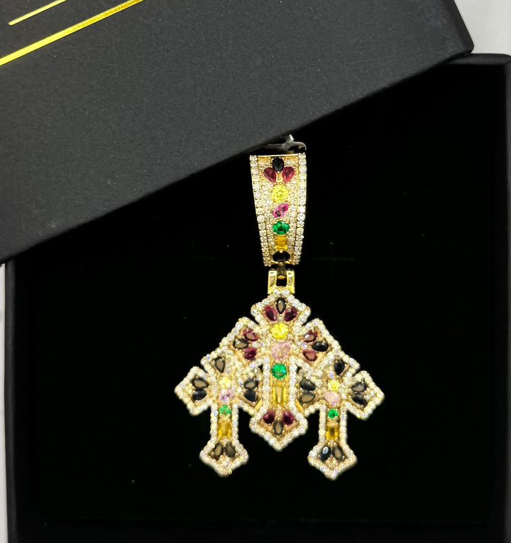 10K GOLD WITH DIAMOND THREE CROSS PENDANT