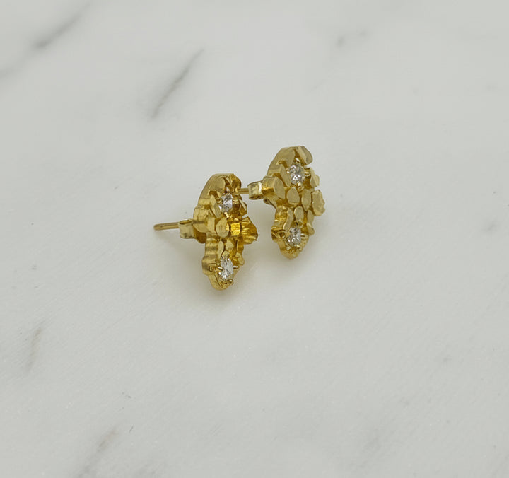 10K GOLD NUGGET CZ EARRING