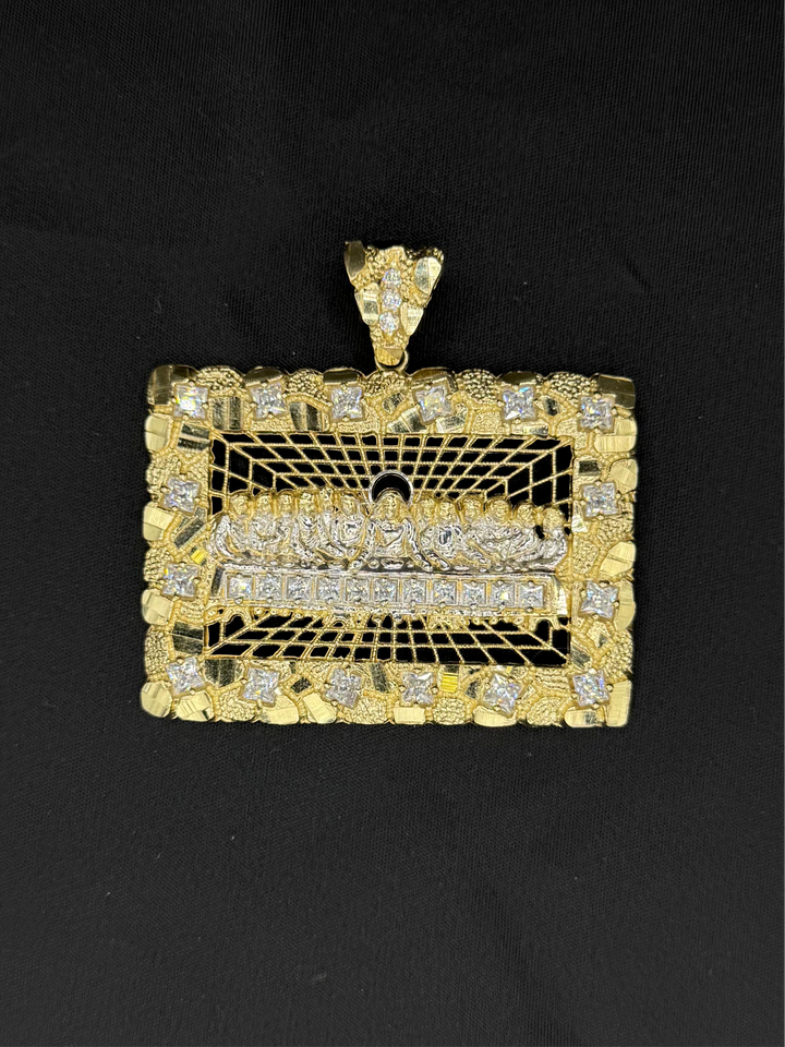 10K GOLD NUGGET CZ LAST SUPPER 3D PENDANT
