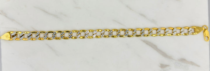 10K YELLOW GOLD DIA CUT HOLLOW CUBAN BRACELET