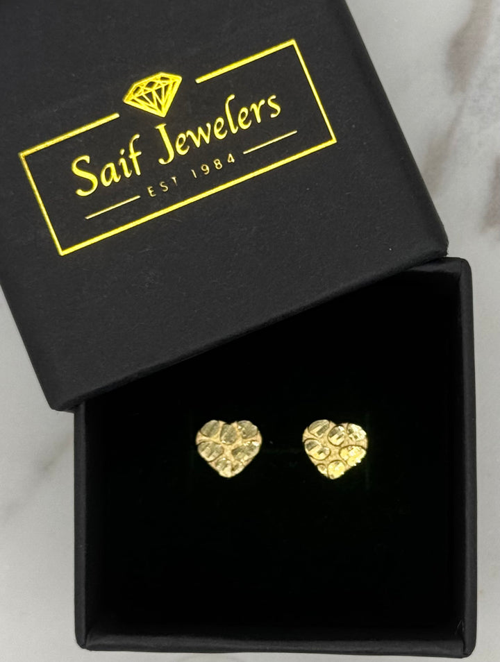 10K GOLD HEART NUGGET EARRINGS