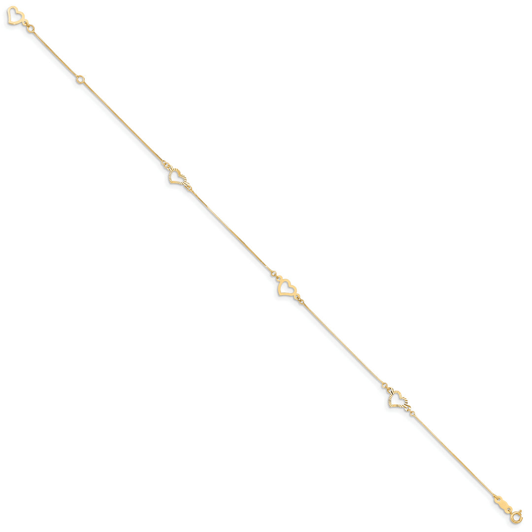 14K Adjustable Fancy Heart 9in Plus 1in Ext. Anklet