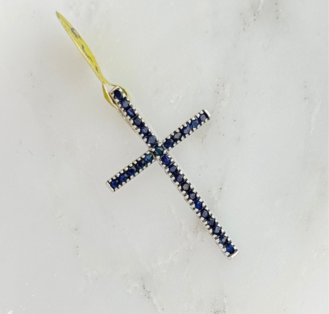 14K WHITE GOLD CZ CROSS PENDANT
